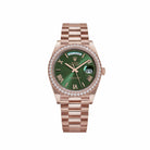 Rolex Day-Date 40 228345RBR Rose Gold Olive Green Roman Numerals Dial Diamond Bezel (2021)