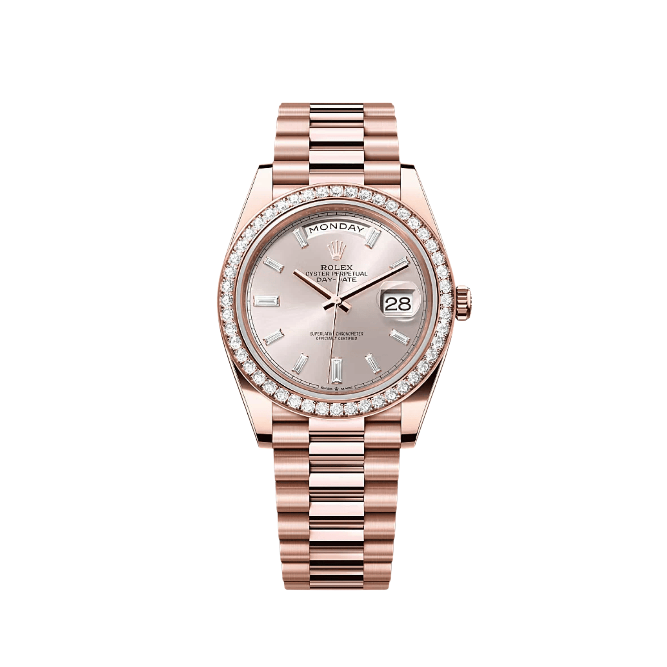 Rolex Day-Date 40 228345RBR Rose Gold Sundust Diamond Dial Diamond Bezel