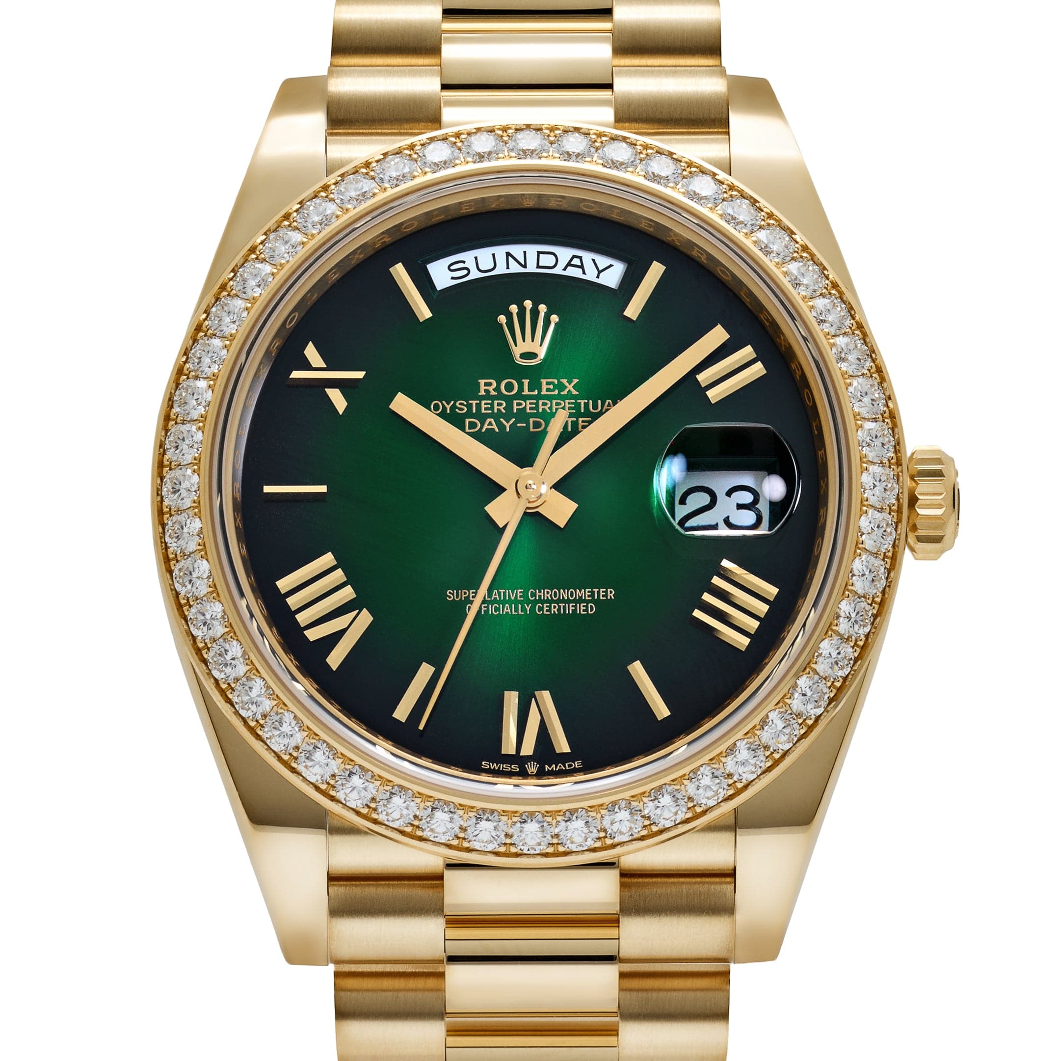 Rolex Day-Date 40 228348RBR Yellow Gold Green Ombre Roman Numeral