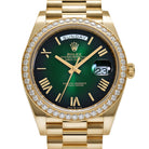 Rolex Day-Date 40 228348RBR Yellow Gold Green Ombre Roman Numeral Dial Diamond Bezel (2024)