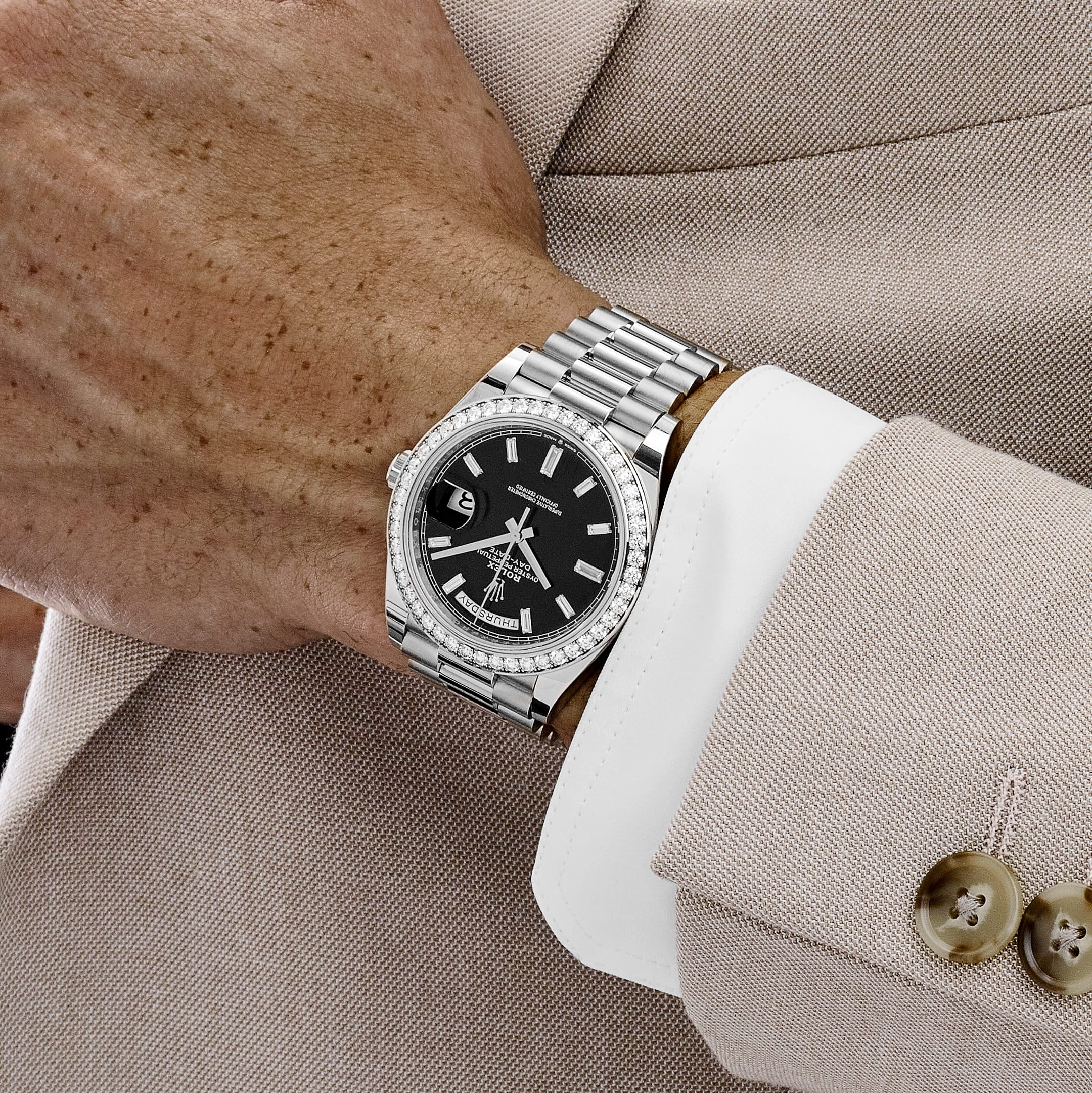 Rolex Day-Date 40 228349RBR White Gold Black Diamond Baguette Dial