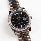 Rolex Day-Date 40 228349RBR White Gold Black Diamond Baguette Dial Diamond Bezel