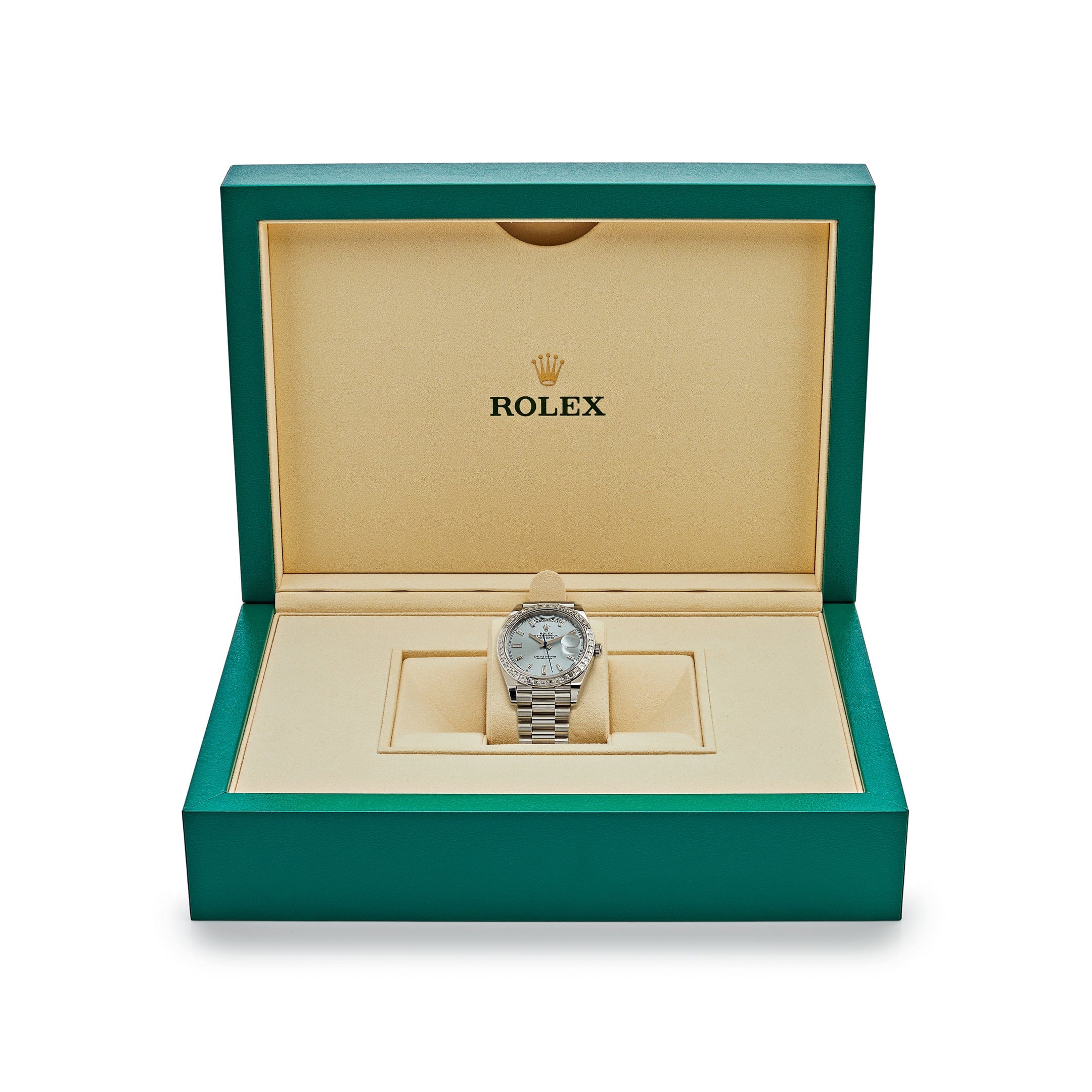 Rolex Day-Date 40 228396TBR Platinum Diamond Bezel Ice Blue Diamond Dial