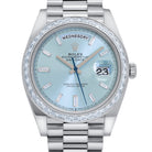 Rolex Day-Date 40 228396TBR Platinum Ice Blue Diamond Baguette Dial Diamond Baguette Bezel