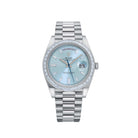 Rolex Day-Date 40 228396TBR Platinum Ice Blue Diamond Baguette Dial Diamond Baguette Bezel