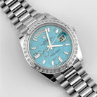 Rolex Day-Date 40 228396TBR Platinum Turquoise Stone Diamond Baguette Dial and Bezel (2025)