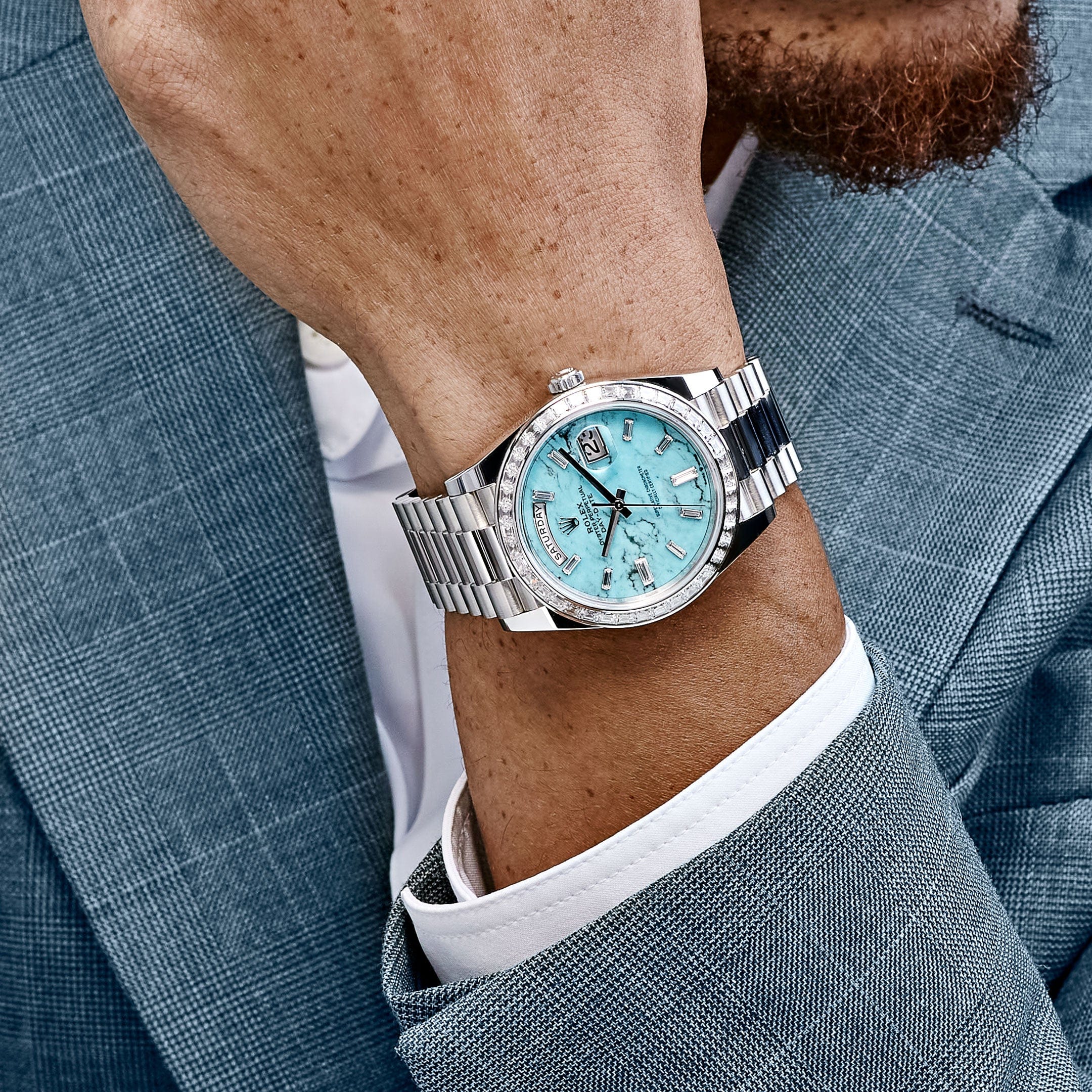 Muuu　オーダーストーン Rolex Day-Date 40 228396TBR Platinum Turquoise Stone Diamond