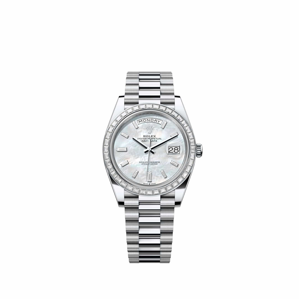Rolex Day-Date 40 228396TBR Platinum White Mother of Pearl Diamond Dial President Diamond Bezel (2026)