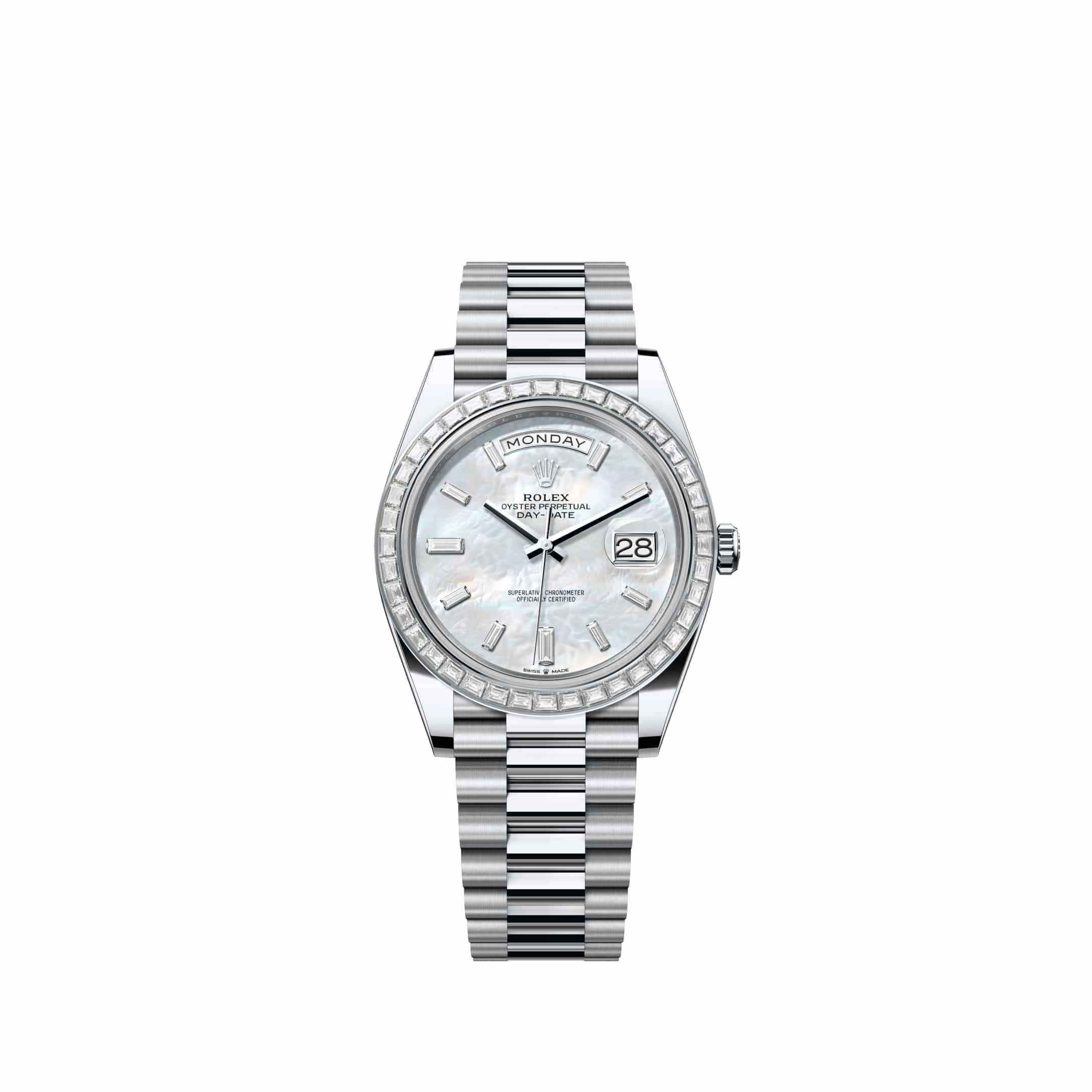 Rolex Day-Date 40 228396TBR Platinum White Mother of Pearl Diamond Dial President Diamond Bezel (2026)