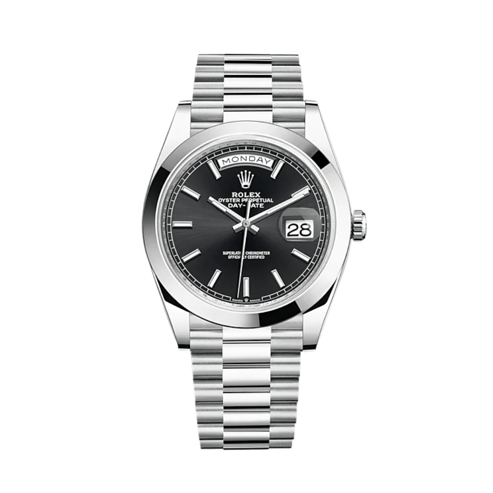 Luxury Watch Rolex Day-Date 40 Platinum Black Dial 228206 Wrist Aficionado