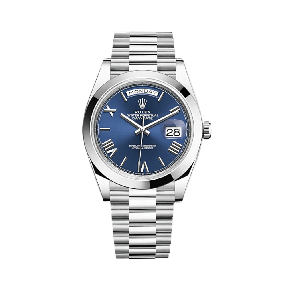 Luxury Watch Rolex Day-Date 40 Platinum Blue Dial 228206 Wrist Aficionado