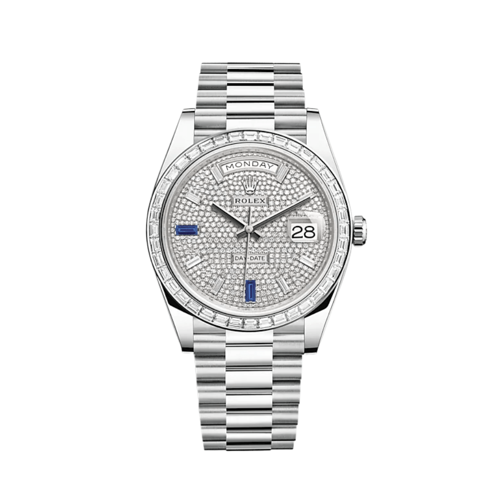 Luxury Watch Rolex Day-Date 40 Platinum Diamond Bezel Diamond-Paved Dial 228396TBR Wrist Aficionado