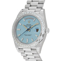 Thumbnail for Luxury Watch Rolex Day-Date 40 Platinum Diamond Bezel Ice Blue Diamond Dial 228396TBR Wrist Aficionado