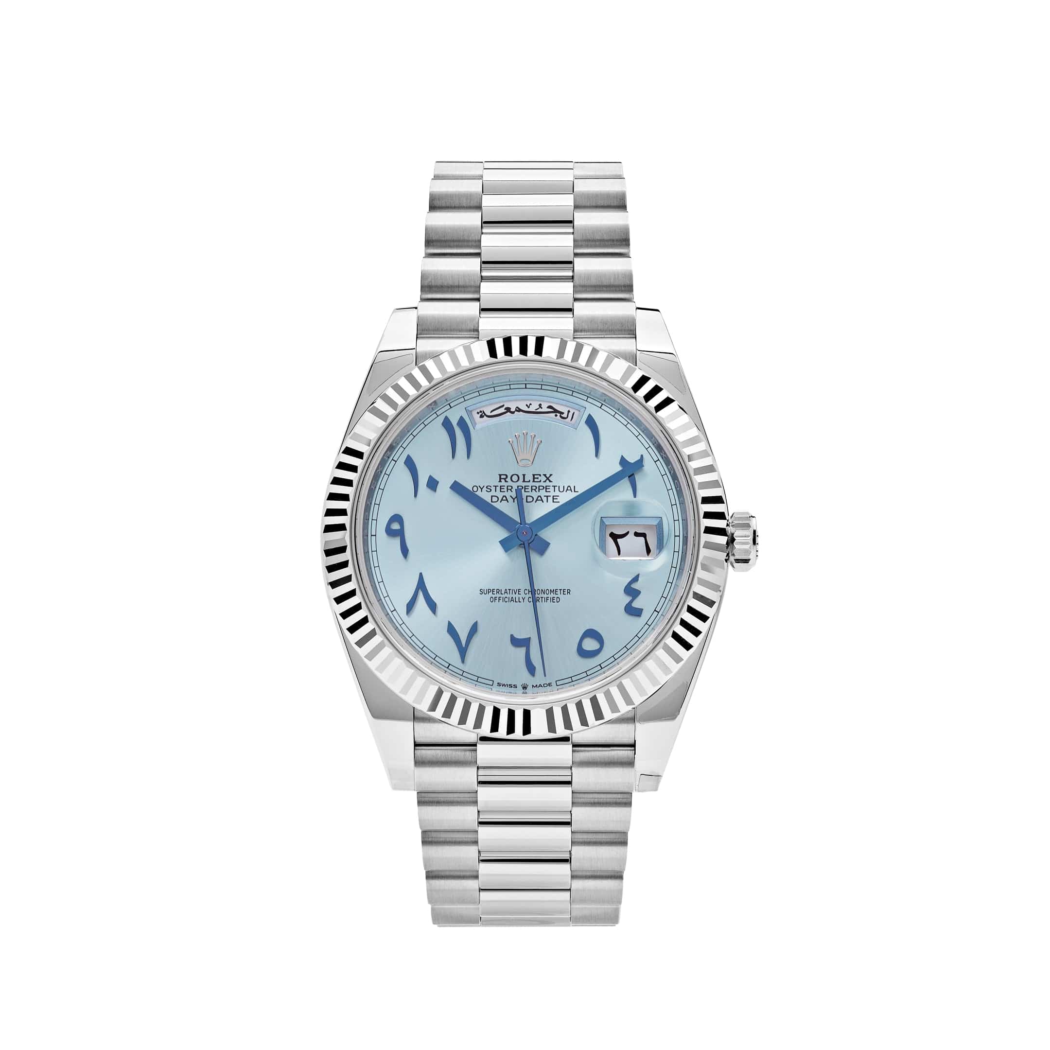 Rolex Day-Date 40 Platinum Ice Blue Arabic Dial 228206 Wrist Aficionado