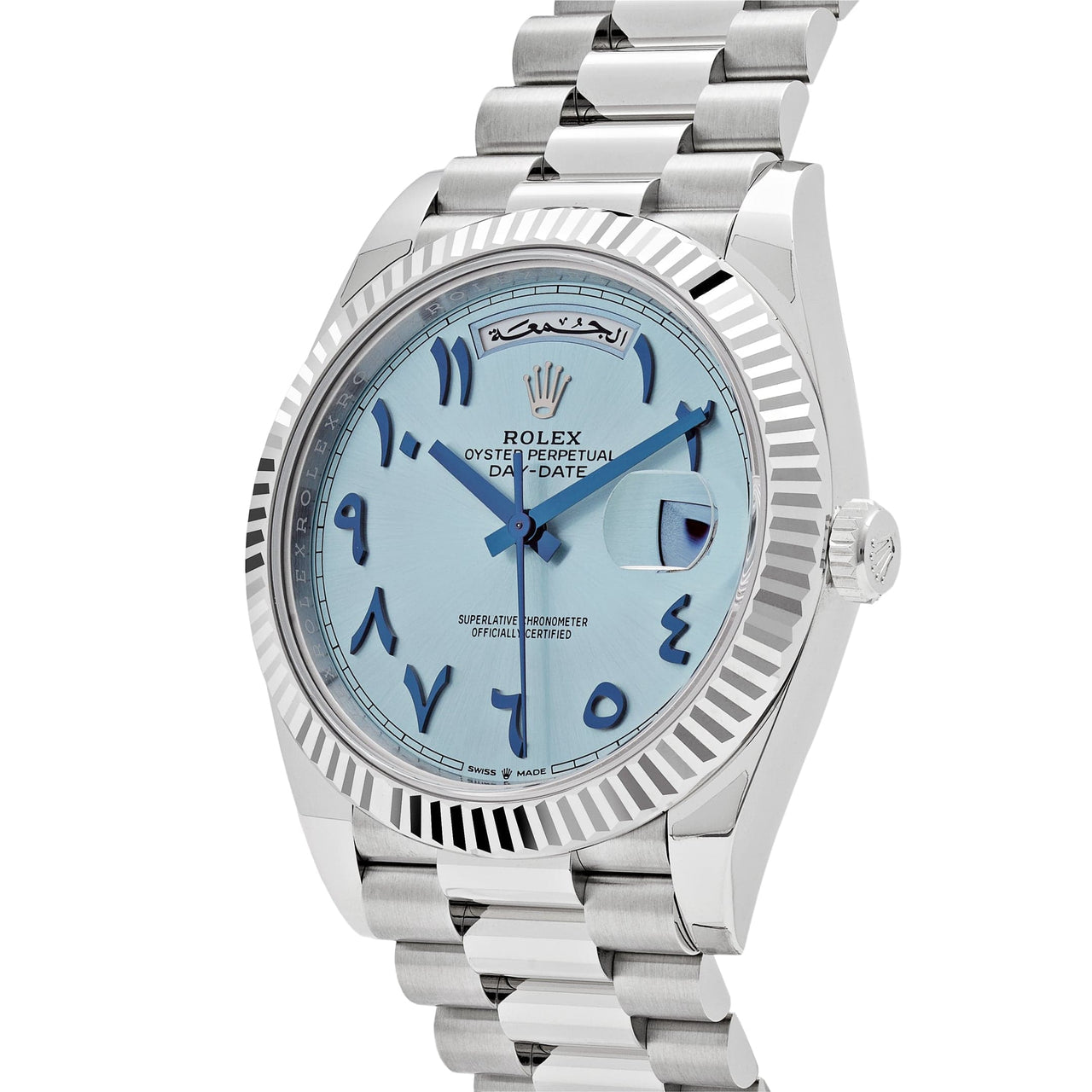 Rolex Day-Date 40 Platinum Ice Blue Arabic Dial 228206 Wrist Aficionado
