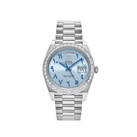 Thumbnail for Rolex Day-Date 40 Platinum Ice Blue Arabic Dial Diamond Bezel 228396TBR Wrist Aficionado