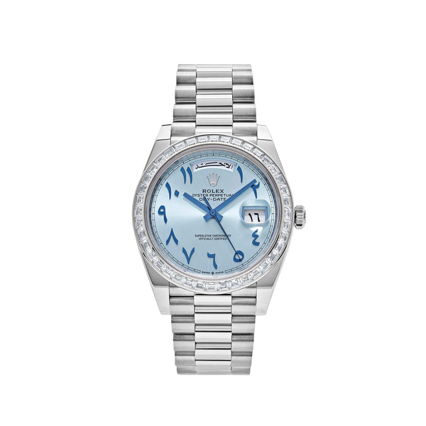 Rolex Day-Date 40 228396TBR Platinum Ice Blue Arabic Dial Diamond