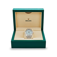 Thumbnail for Rolex Day-Date 40 Platinum Ice Blue Diagonal Motif Dial 228206 (2022) Wrist Aficionado