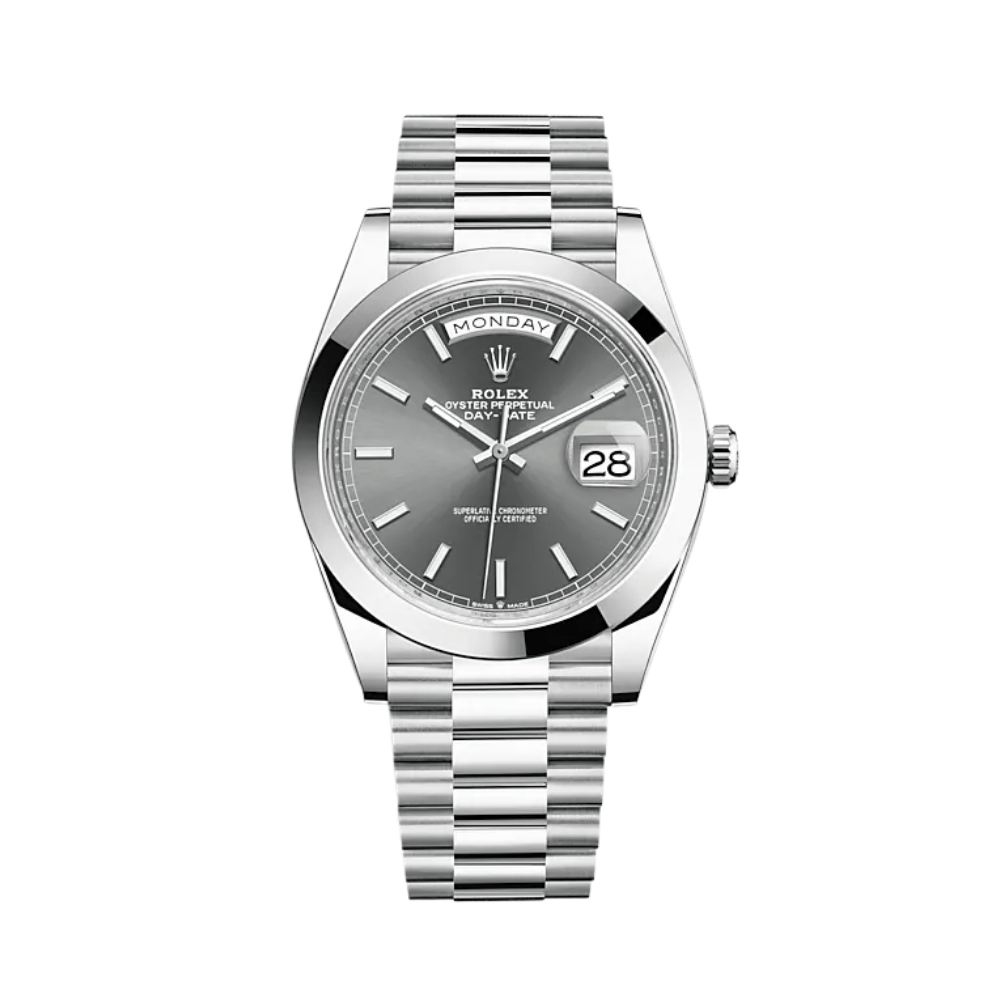 Luxury Watch Rolex Day-Date 40 Platinum Slate Dial 228206 Wrist Aficionado