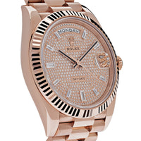 Thumbnail for Luxury Watch Rolex Day-Date 40 Rose Gold Baguette Diamond Paved Dial 228235 Wrist Aficionado