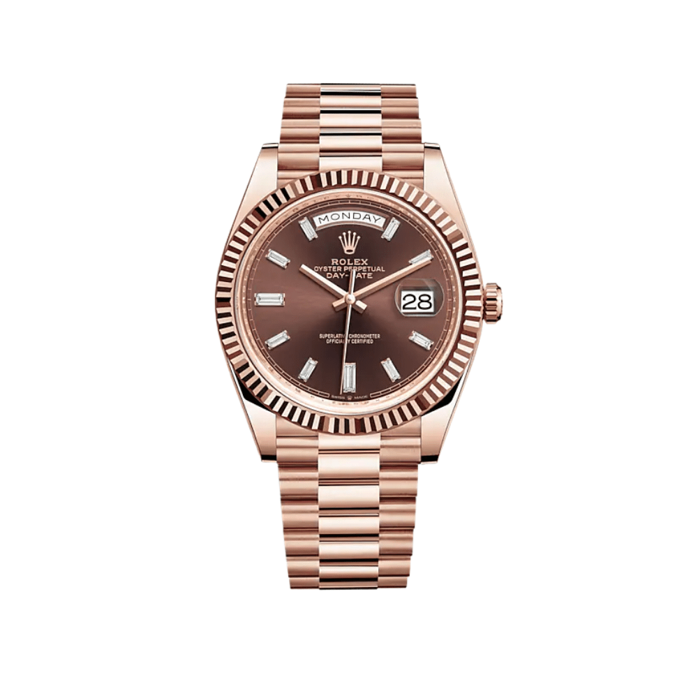 Rolex Day Date 228235 Rose Gold Chocolate Diamond Dial Wrist