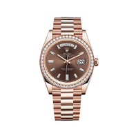 Thumbnail for Luxury Watch Rolex Day-Date 40 Rose Gold Diamond Bezel Chocolate Dial 228345RBR Wrist Aficionado