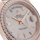 Luxury Watch Rolex Day-Date 40 Rose Gold Diamond Bezel Sundust Diamond Dial 228345RBR Wrist Aficionado