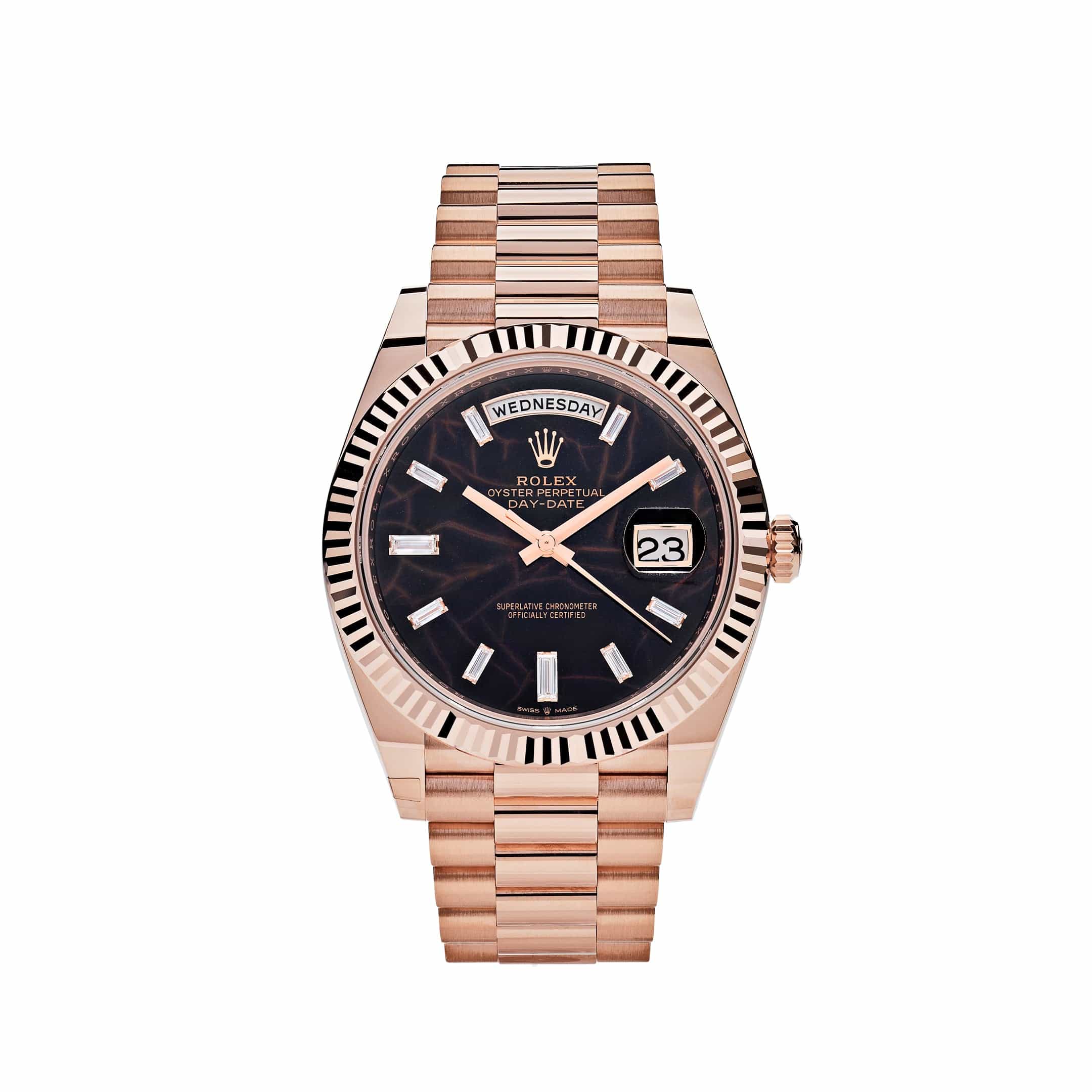 Rolex day date 40 rose gold chocolate on sale dial