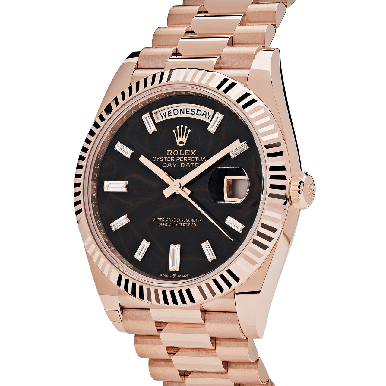 Luxury Watch Rolex Day-Date 40 Rose Gold Eisenkiesel Diamond Dial 228235 Wrist Aficionado