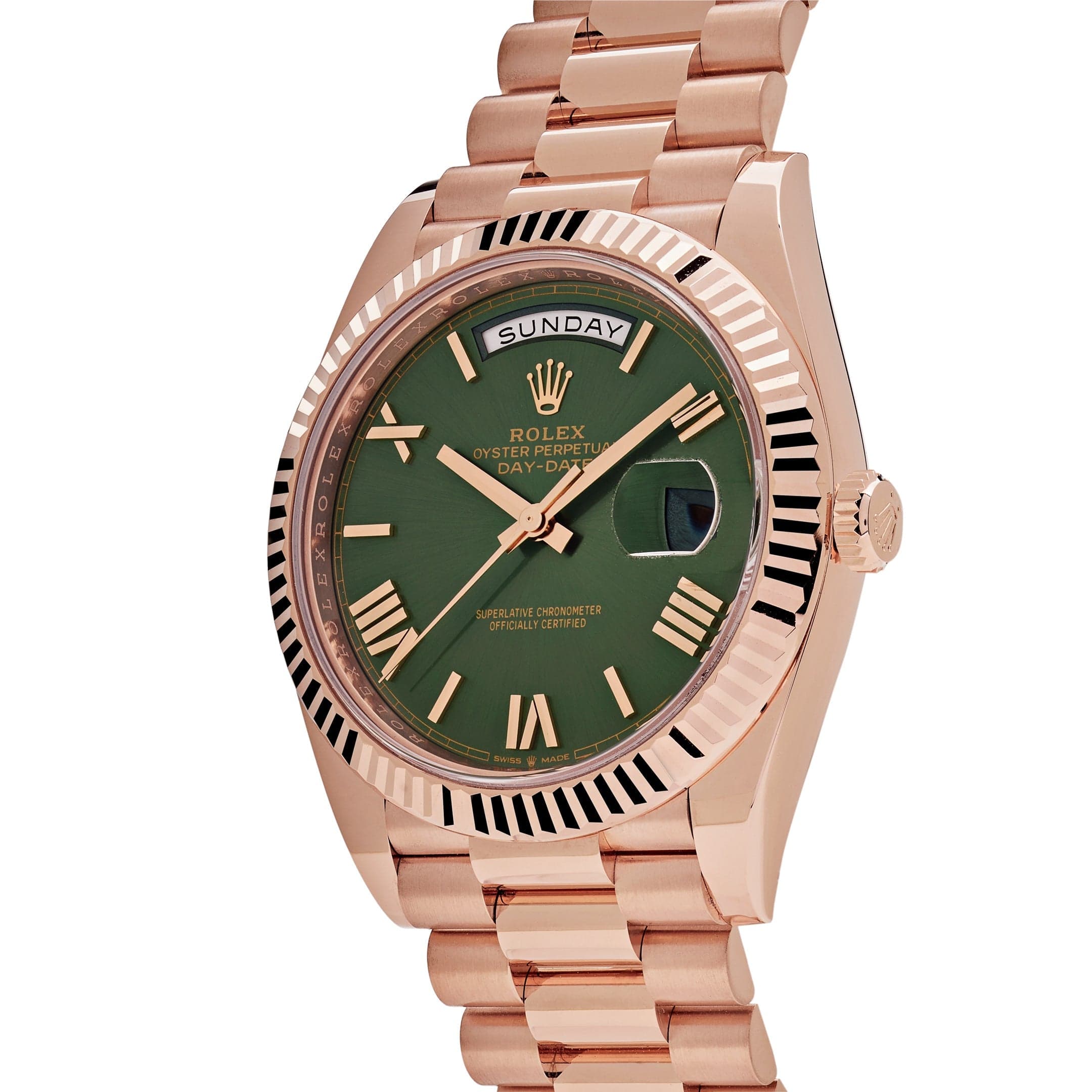 Luxury Watch Rolex Day-Date 40 Rose Gold Olive Green Dial 228235 (2023) Wrist Aficionado