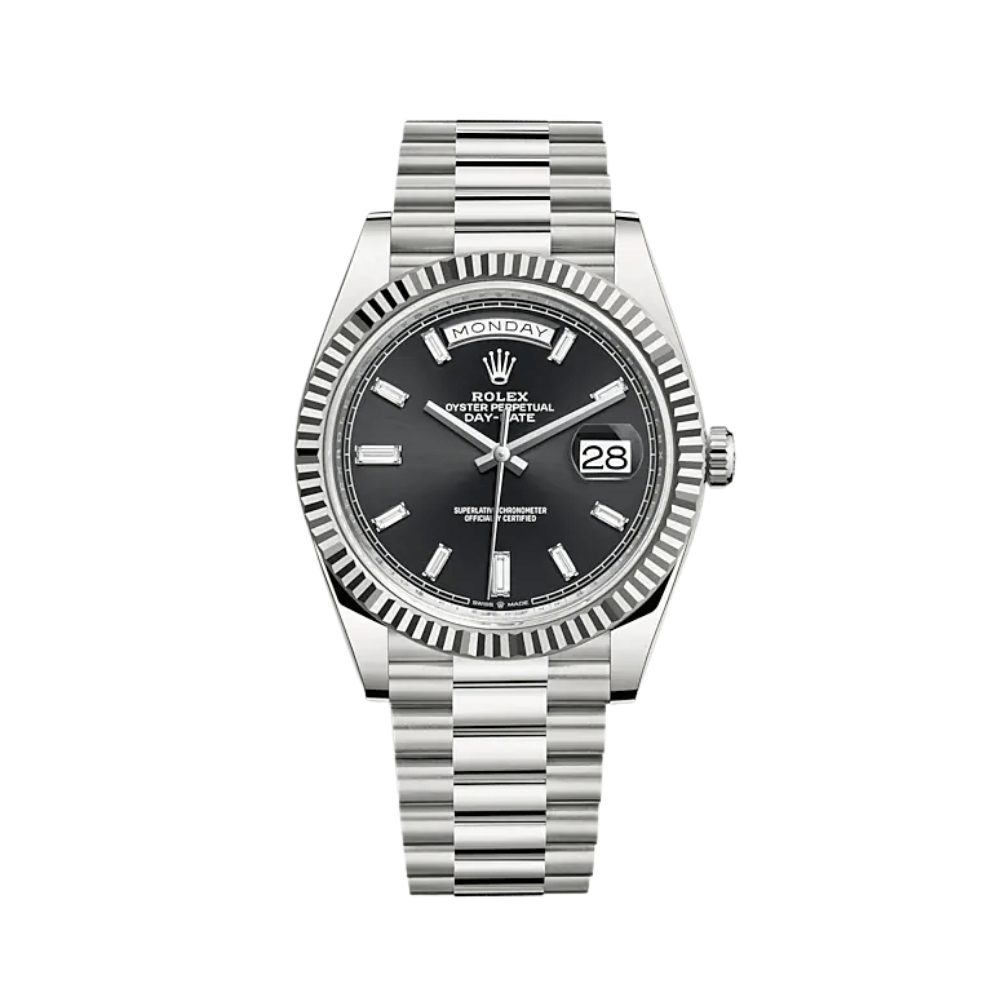 Luxury Watch Rolex Day-Date 40 White Gold Black Diamond Dial 228239 Wrist Aficionado