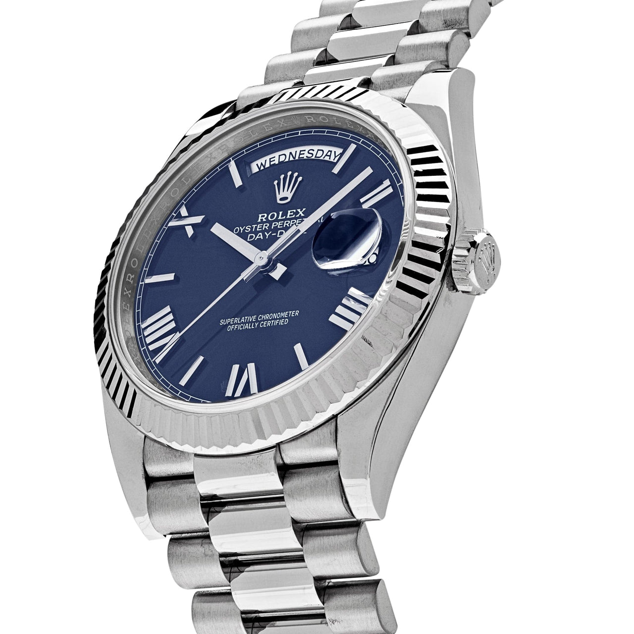 Luxury Watch Rolex Day-Date 40 White Gold Blue Dial 228239 (2018) Wrist Aficionado