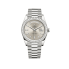 Luxury Watch Rolex Day-Date 40 White Gold Diamond Bezel Silver Diamond Dial 228349RBR Wrist Aficionado