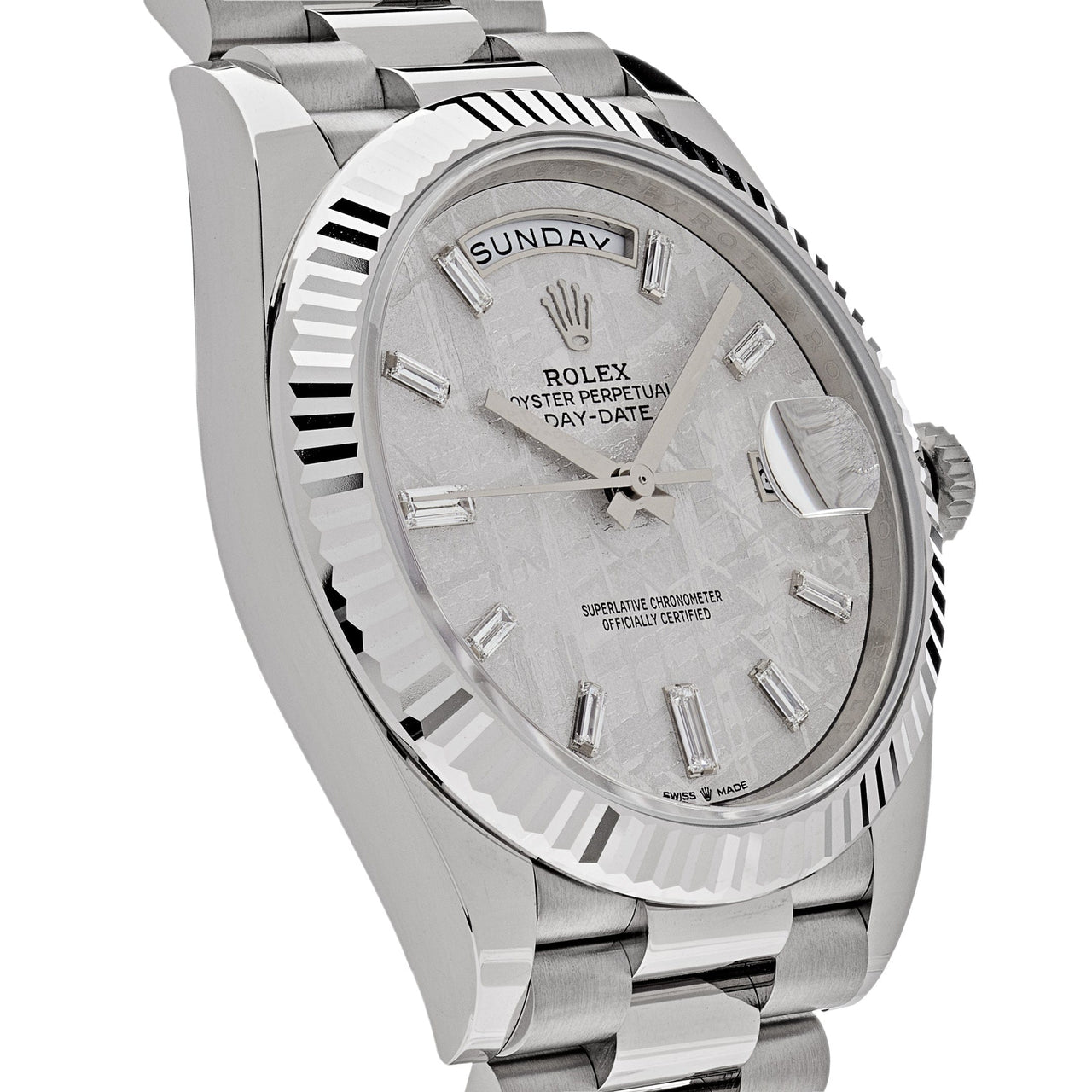 Luxury Watch Rolex Day-Date 40 White Gold Meteorite Diamond Dial 228239 Wrist Aficionado