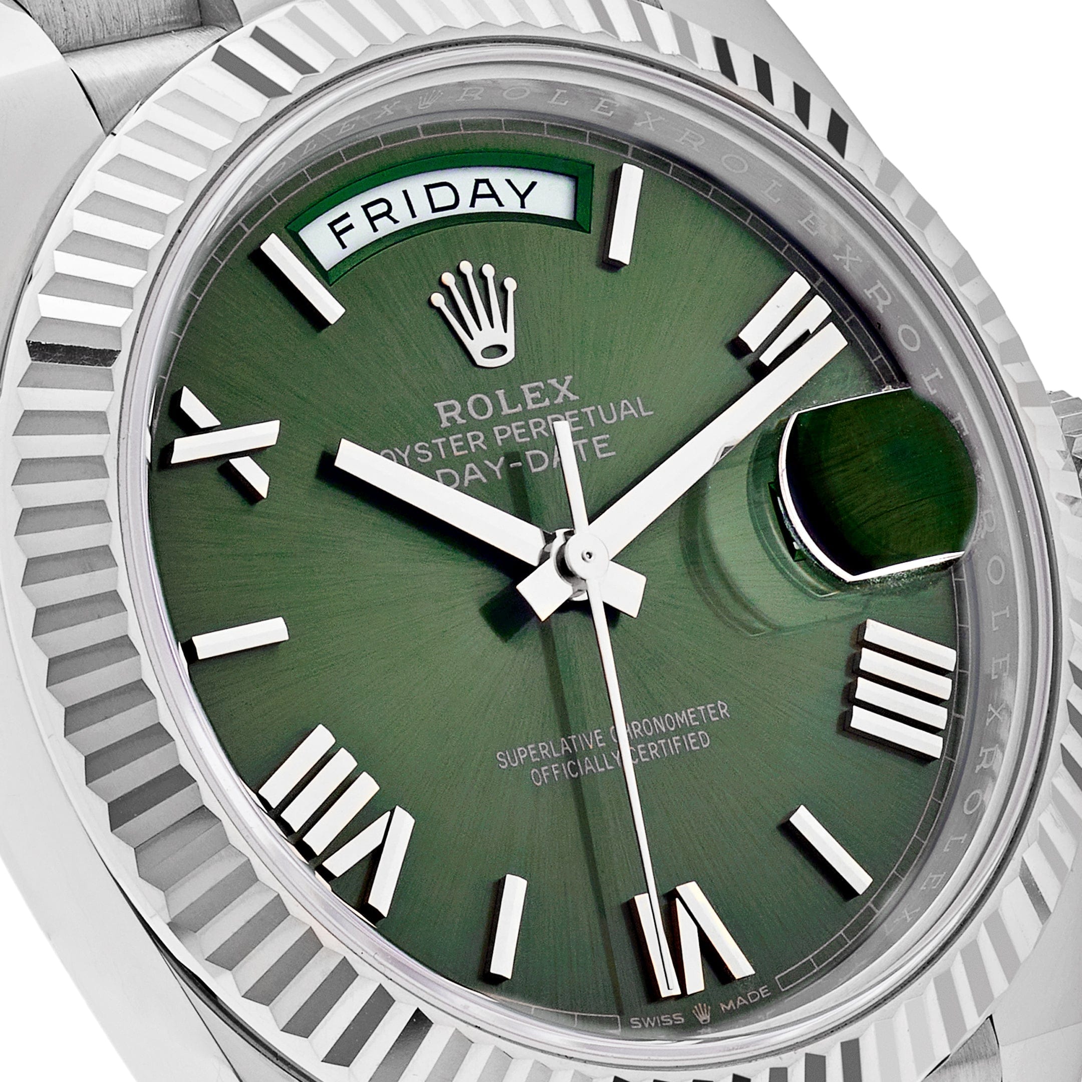 Luxury Watch Rolex Day-Date 40 White Gold Olive Dial 228239 (2022) Wrist Aficionado