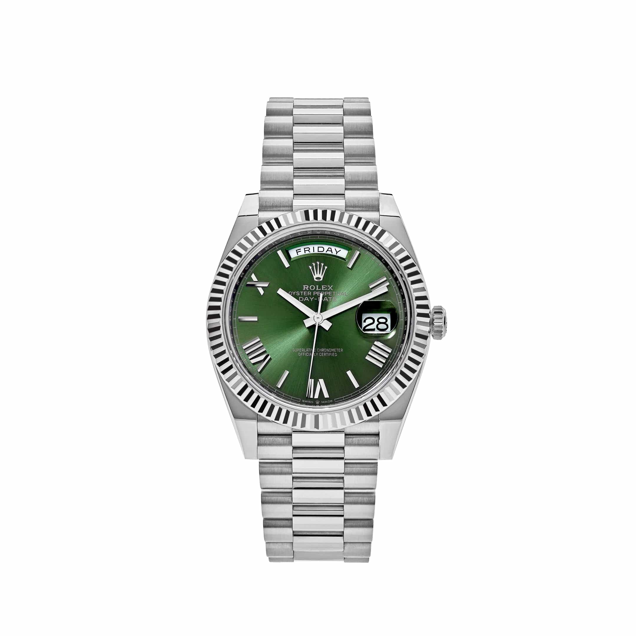 Luxury Watch Rolex Day-Date 40 White Gold Olive Dial 228239 (2022) Wrist Aficionado