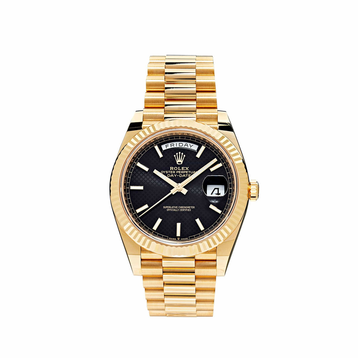Rolex Day-Date 40 228238 Yellow Gold Black Diagonal Motif Dial