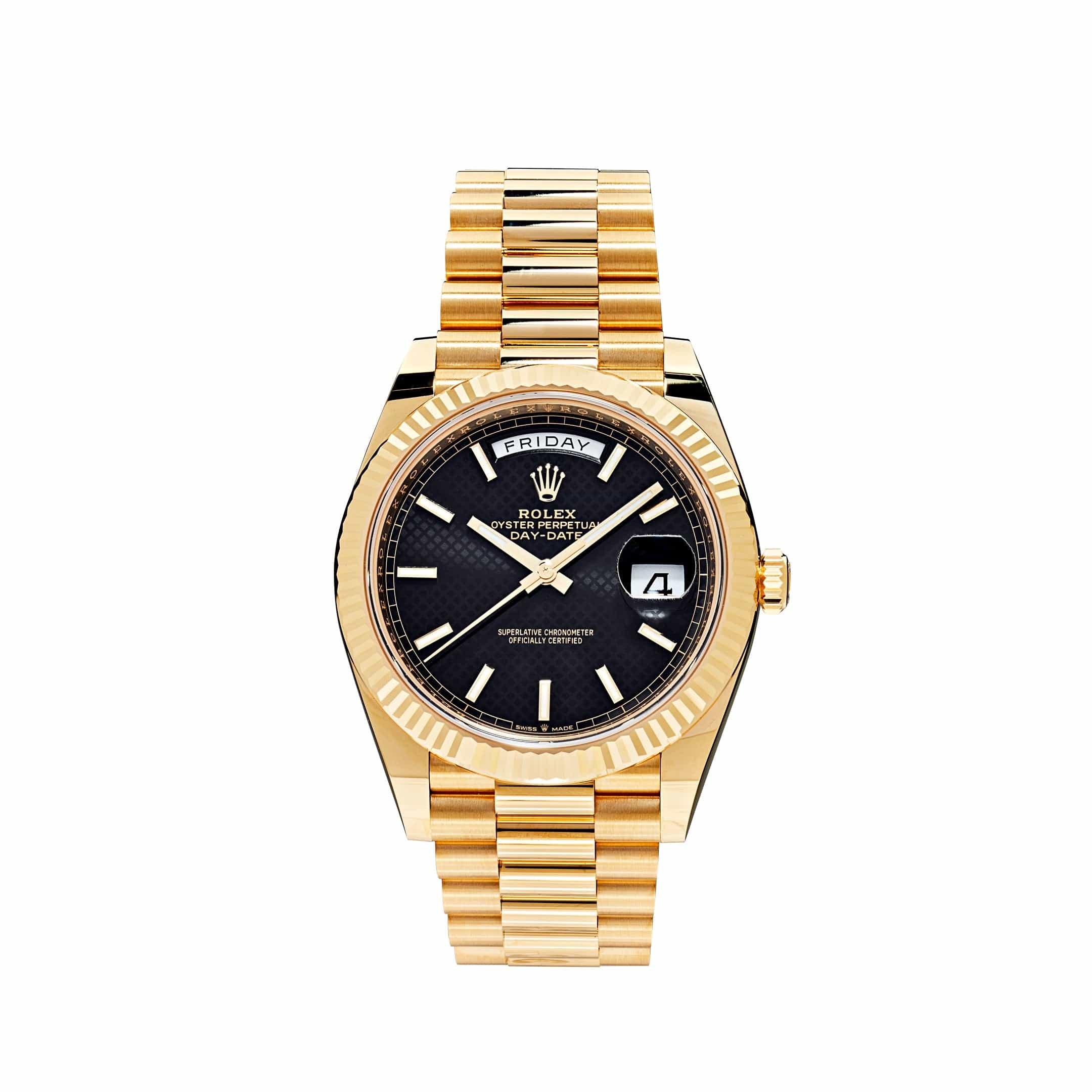 Luxury Watch Rolex Day-Date 40 Yellow Gold Black Diagonal Dial 228238 (2022) Wrist Aficionado