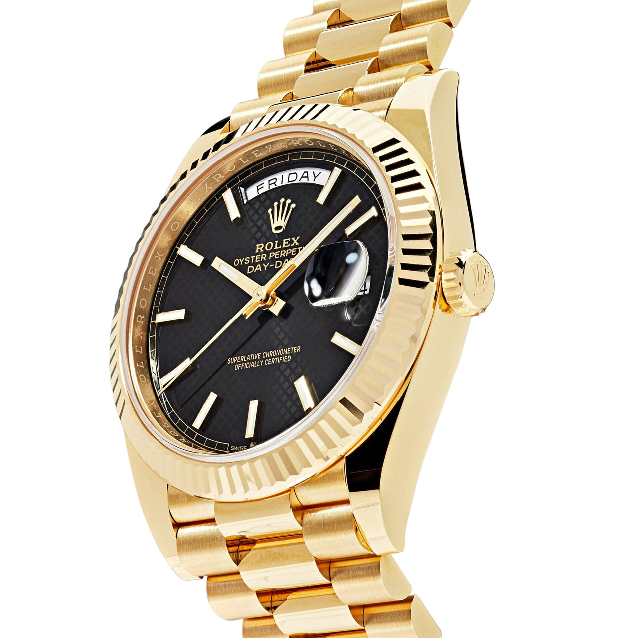 Luxury Watch Rolex Day-Date 40 Yellow Gold Black Diagonal Dial 228238 (2022) Wrist Aficionado