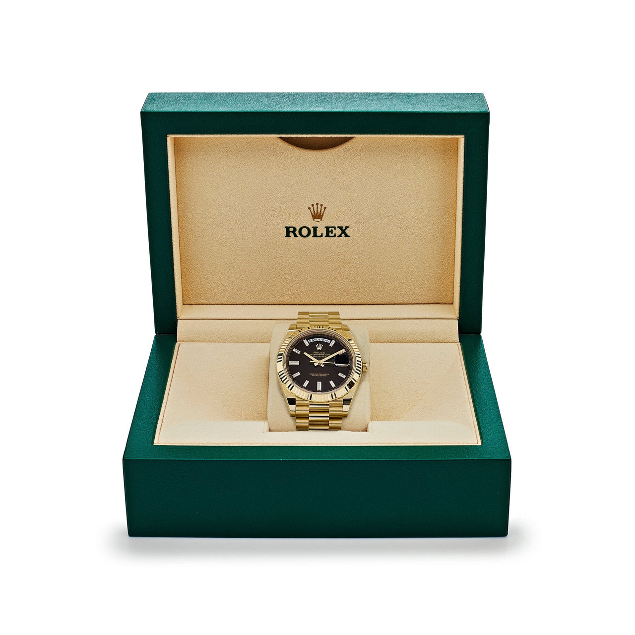 Luxury Watch Rolex Day-Date 40 Yellow Gold Black Diamond Dial 228238 Wrist Aficionado