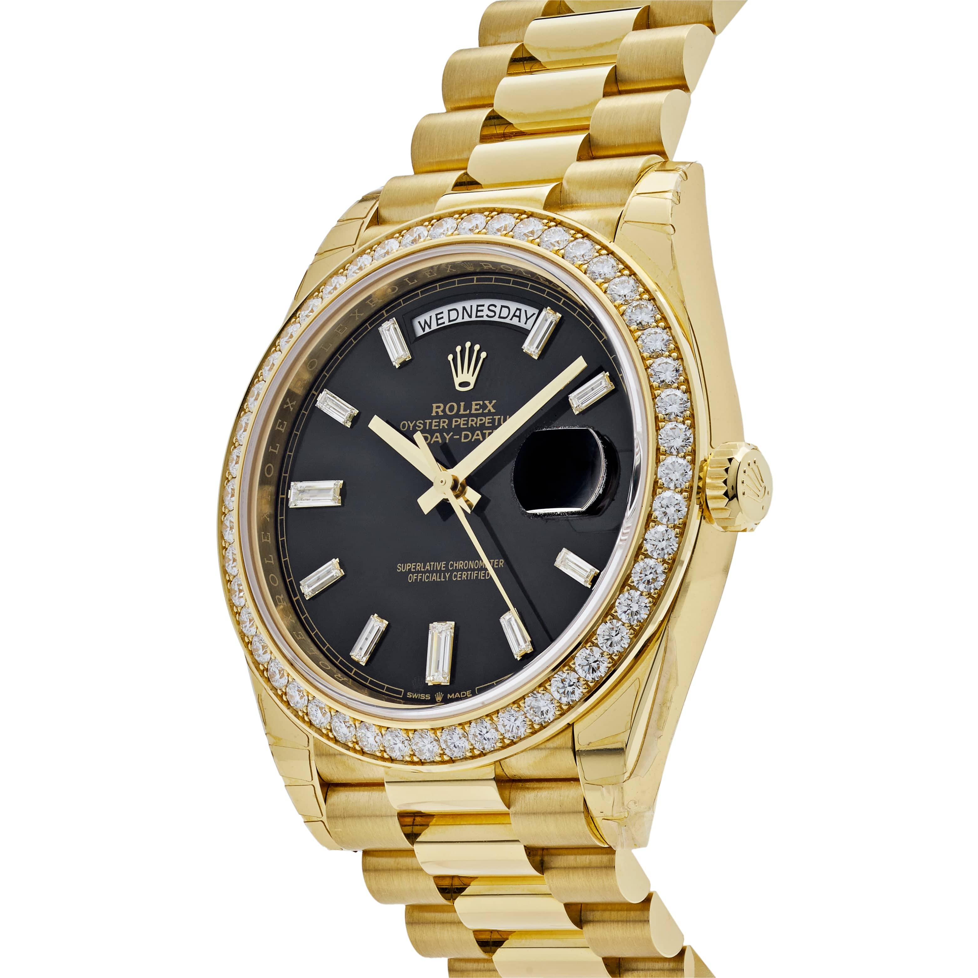 Luxury Watch Rolex Day-Date 40 Yellow Gold Black Diamond Dial & Bezel 228348RBR Wrist Aficionado