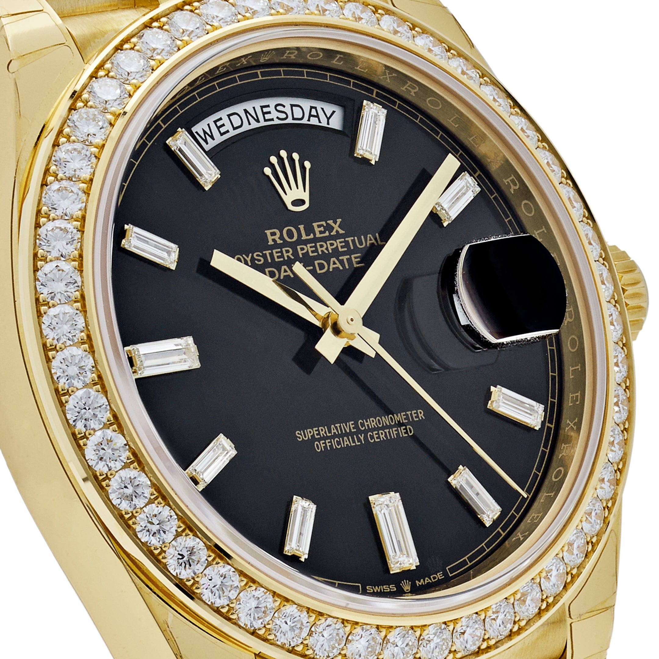 Luxury Watch Rolex Day-Date 40 Yellow Gold Black Diamond Dial & Bezel 228348RBR Wrist Aficionado