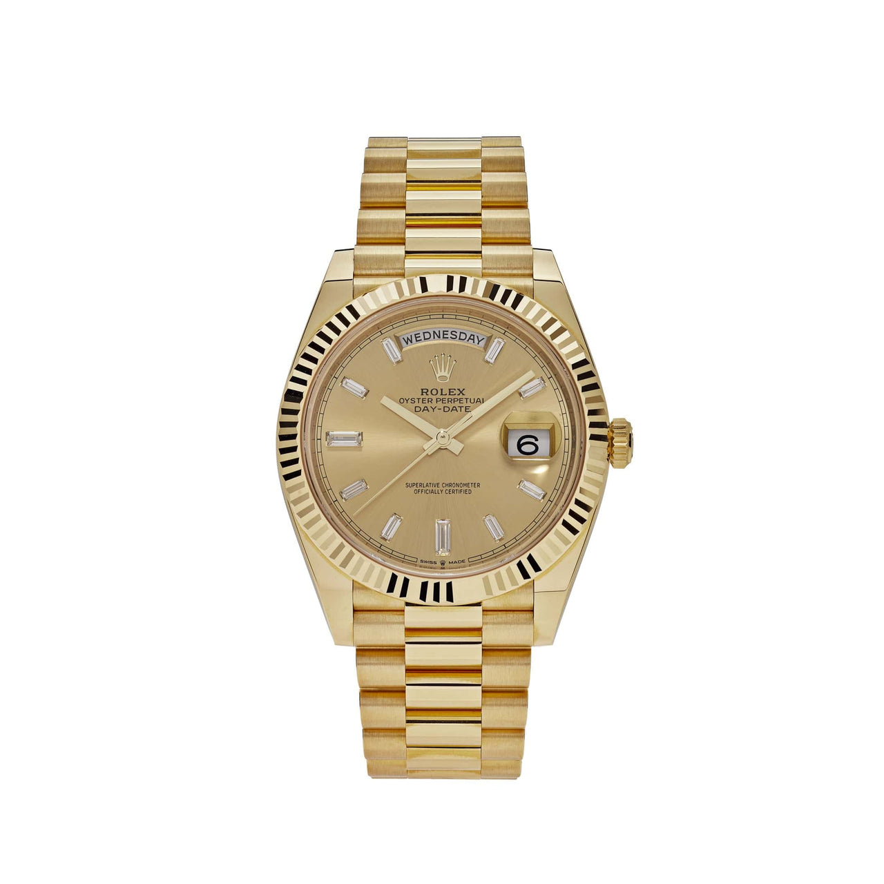 Luxury Watch Rolex Day-Date 40 Yellow Gold Champagne Diamond Dial 228238 Wrist Aficionado