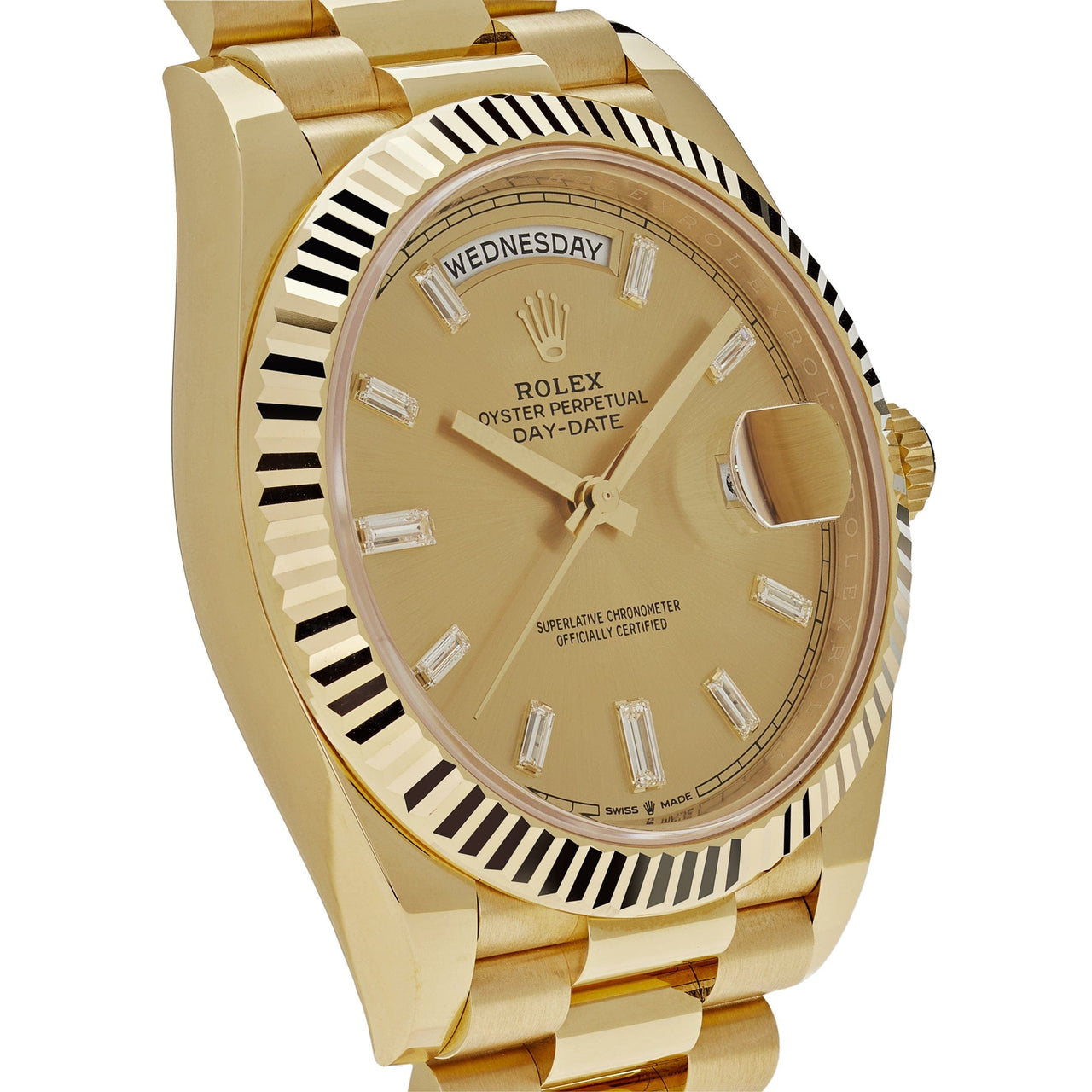 Luxury Watch Rolex Day-Date 40 Yellow Gold Champagne Diamond Dial 228238 Wrist Aficionado