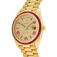 Thumbnail for Rolex Day-Date 40 Yellow Gold Diamond/Ruby Roman Dial Ruby Bezel 228398TRU Wrist Aficionado