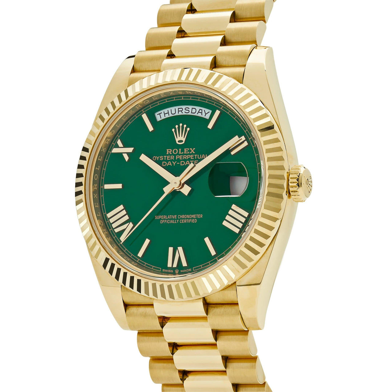 Luxury Watch Rolex Day-Date 40 Yellow Gold Green Dial 228238 Wrist Aficionado