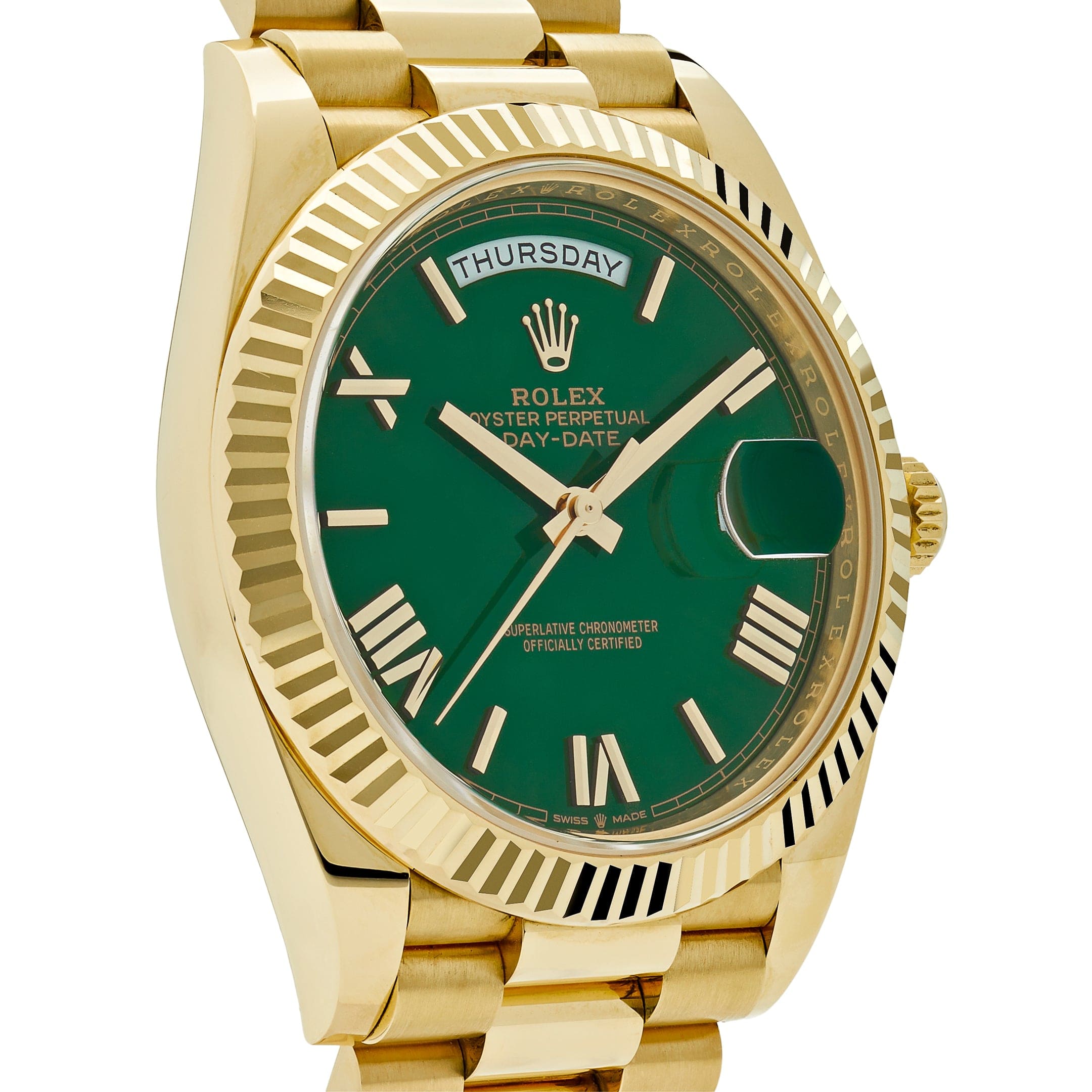 Rolex Day-Date 40 228238 Yellow Gold Green Roman Numerals Dial