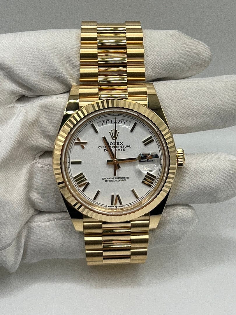 Luxury Watch Rolex Day-Date 40 Yellow Gold White Dial 228238 Wrist Aficionado