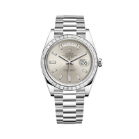 Thumbnail for Luxury Watch Rolex Day-Date 40mm Platinum Diamond Bezel Silver Diamond Dial 228396TBR Wrist Aficionado