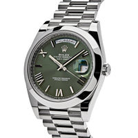 Thumbnail for Luxury Watch Rolex Day-Date 40mm Platinum President Olive Green Dial 228206 Wrist Aficionado